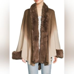 Saks 5th faux fur brown ombre cape OS